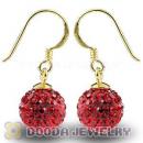 10mm Red Czech Crystal Ball Gold Plated Sterling Silver Hook Earrings