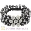 3 Row Black Snowflake Glass Bead Bracelet With Czech Crystal For Christmas Gift