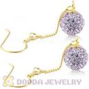 8mm Lavender Czech Crystal Ball Gold Plated Silver Dangle Earrings Wholesale
