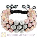 3 Row Pink Snowflake Glass Bead Bracelet With Czech Crystal For Christmas Gift