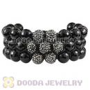 3 Row Faceted Black Onyx Grey Czech Crystal Wrap Bracelet