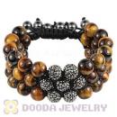3 Row Tiger Eye Grey Czech Crystal Wrap Bracelet Wholesale