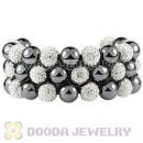 3 Row Pave White Czech Crystal Hematite Wrap Bracelet