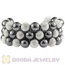 3 Row Pave White Czech Crystal Hematite Wrap Bracelet