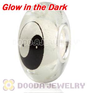 Painted YIN YANG Fluorescent European Glass Beads in 925 Silver Core