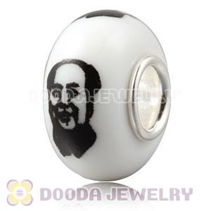 Painted Chairman MAO Head Portrait European Lampwork Glass Art Beads in 925 Silver Core