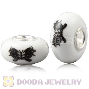 Painted Butterfly European Lampwork Glass Art Beads in 925 Silver Core