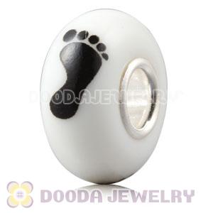 Painted Footprint European Lampwork Glass Paw Beads in 925 Silver Core