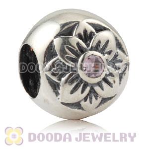 Antique Sterling Silver Flower Charm Beads With Pink Stone