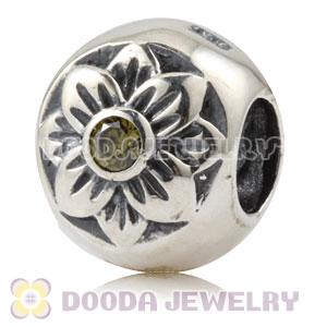 Antique Sterling Silver Flower Charm Beads With Olive Stone