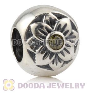 Antique Sterling Silver Flower Charm Beads With Olive Stone