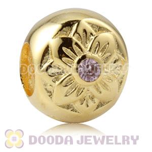 Gold Plated Sterling Silver Flower Charm Beads With Pink Stone