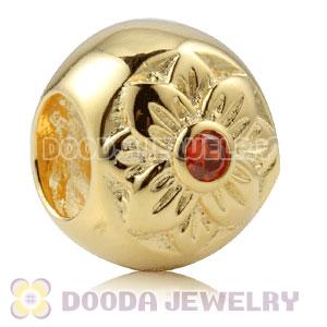 Gold Plated Sterling Silver Flower Charm Beads With Orange Stone