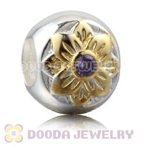 Gold Plated Sterling Silver Flower Charm Beads With Purple Stone