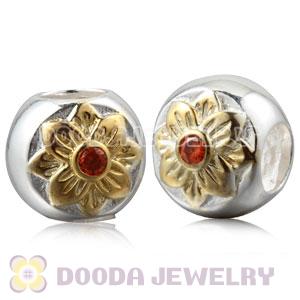 Gold Plated Sterling Silver Flower Charm Beads With Orange Stone