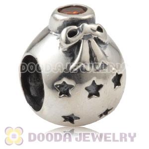 Sterling Silver Christmas Ball Beads With Orange Stone