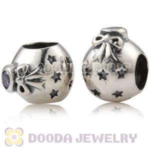 Sterling Silver Christmas Ball Beads With Purple Stone