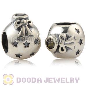 Sterling Silver Christmas Ball Beads With Olive Stone