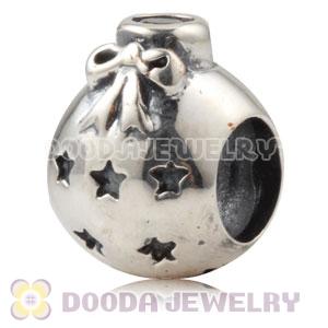 Sterling Silver Christmas Ball Beads With Pink Stone