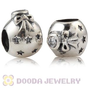 Sterling Silver Christmas Ball Beads With Clear Stone