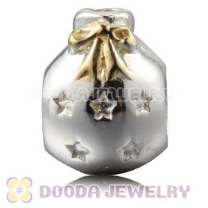 Gold Plated Sterling Silver Christmas Ball Beads With Clear Stone
