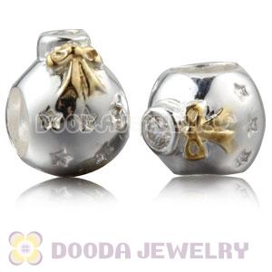 Gold Plated Sterling Silver Christmas Ball Beads With Clear Stone