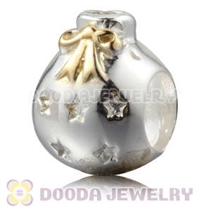Gold Plated Sterling Silver Christmas Ball Beads With Clear Stone