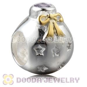 Gold Plated Sterling Silver Christmas Ball Beads With Purple Stone