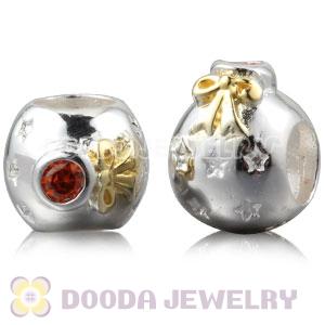 Gold Plated Sterling Silver Christmas Ball Beads With Orange Stone