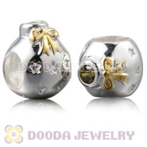 Gold Plated Sterling Silver Christmas Ball Beads With Olive Stone