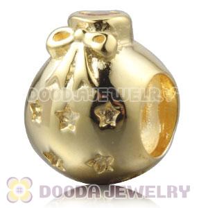 Gold Plated Sterling Silver Christmas Ball Beads With Pink Stone