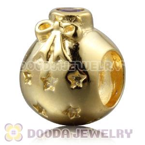 Gold Plated Sterling Silver Christmas Ball Beads With Purple Stone