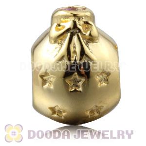 Gold Plated Sterling Silver Christmas Ball Beads With Purple Stone