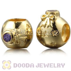 Gold Plated Sterling Silver Christmas Ball Beads With Purple Stone