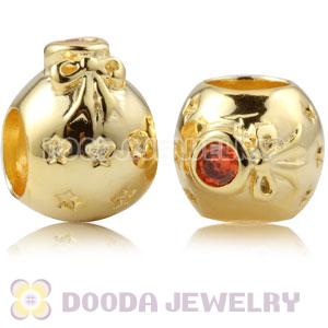 Gold Plated Sterling Silver Christmas Ball Beads With Orange Stone