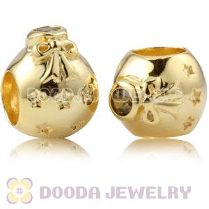 Gold Plated Sterling Silver Christmas Ball Beads With Olive Stone