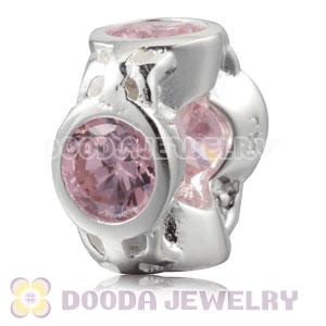 Authentic Sterling Silver Spacer Beads With Pink Stones