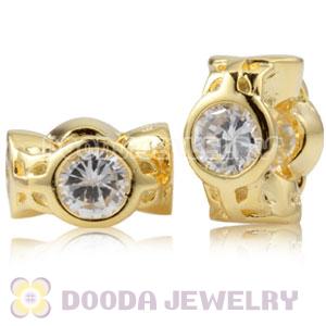 Gold Plated Sterling Silver Spacer Beads With Clear Stones