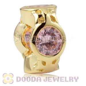 Gold Plated Sterling Silver Spacer Beads With Pink Stones
