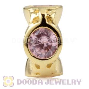 Gold Plated Sterling Silver Spacer Beads With Pink Stones