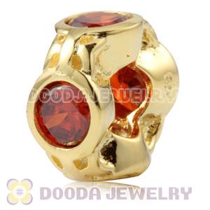 Gold Plated Sterling Silver Spacer Beads With Orange Stones