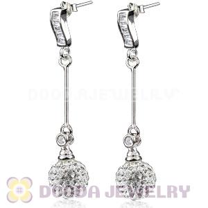 10mm Czech Crystal Ball Dangle Earrings With Sterling Silver Inlay CZ 