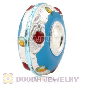 Colored Dots Silver Foil Glass Charm Beads With Sterling Silver Single Core