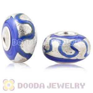 Blue Ribbon Silver Foil Glass Charm Beads With Sterling Silver Single Core