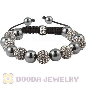 White Crystal Disco Ball Bead Bracelet With Hematite Wholesale 