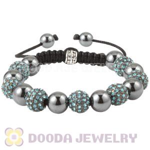 Cyan Crystal Disco Ball Bead Bracelet With Hematite Wholesale 