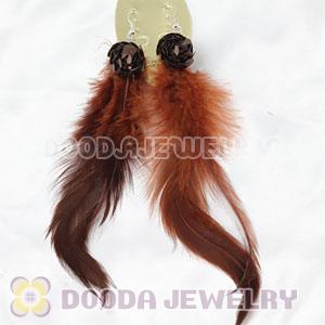 Brown Ball Tibetan Jaderic Bohemia Long Feather Earrings Wholesale