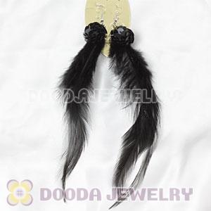 Black Ball Tibetan Jaderic Bohemia Long Feather Earrings Wholesale