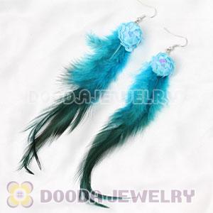 Blue Ball Tibetan Jaderic Bohemia Long Feather Earrings Wholesale
