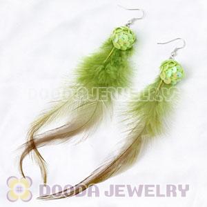 Green Ball Tibetan Jaderic Bohemia Long Feather Earrings Wholesale